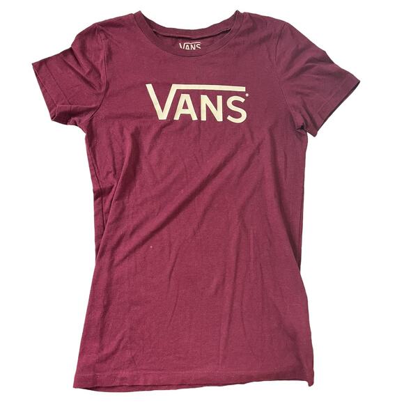 Vans maroon purple basic crew neck short sleeve tee white logo small - Picture 1 of 4